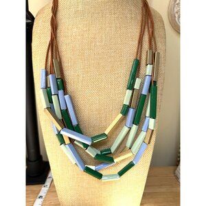 Kate Spade Saturday New York Beaded Confetti Statement Necklace W/ Leather Cord